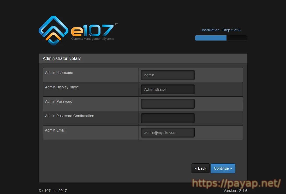 e107  Ver2.1.6 インストール